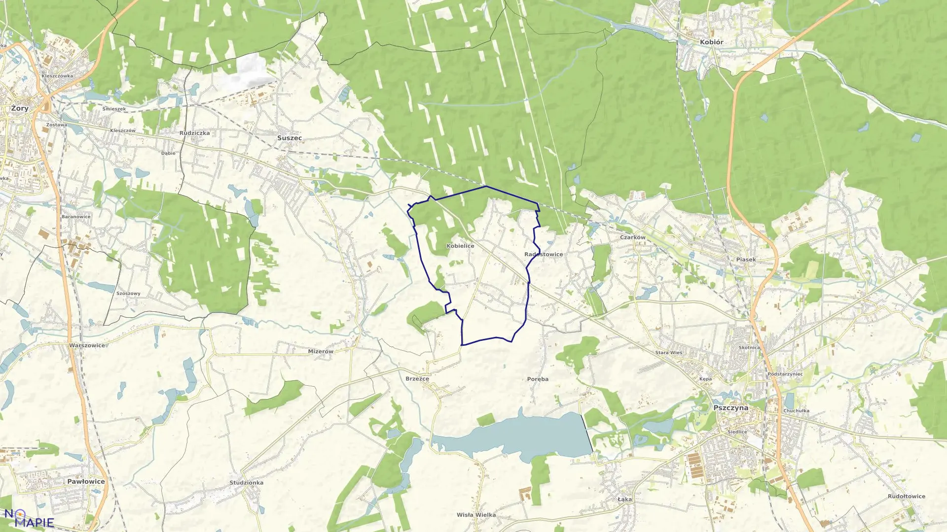 Mapa obrębu Kobielice w gminie Suszec